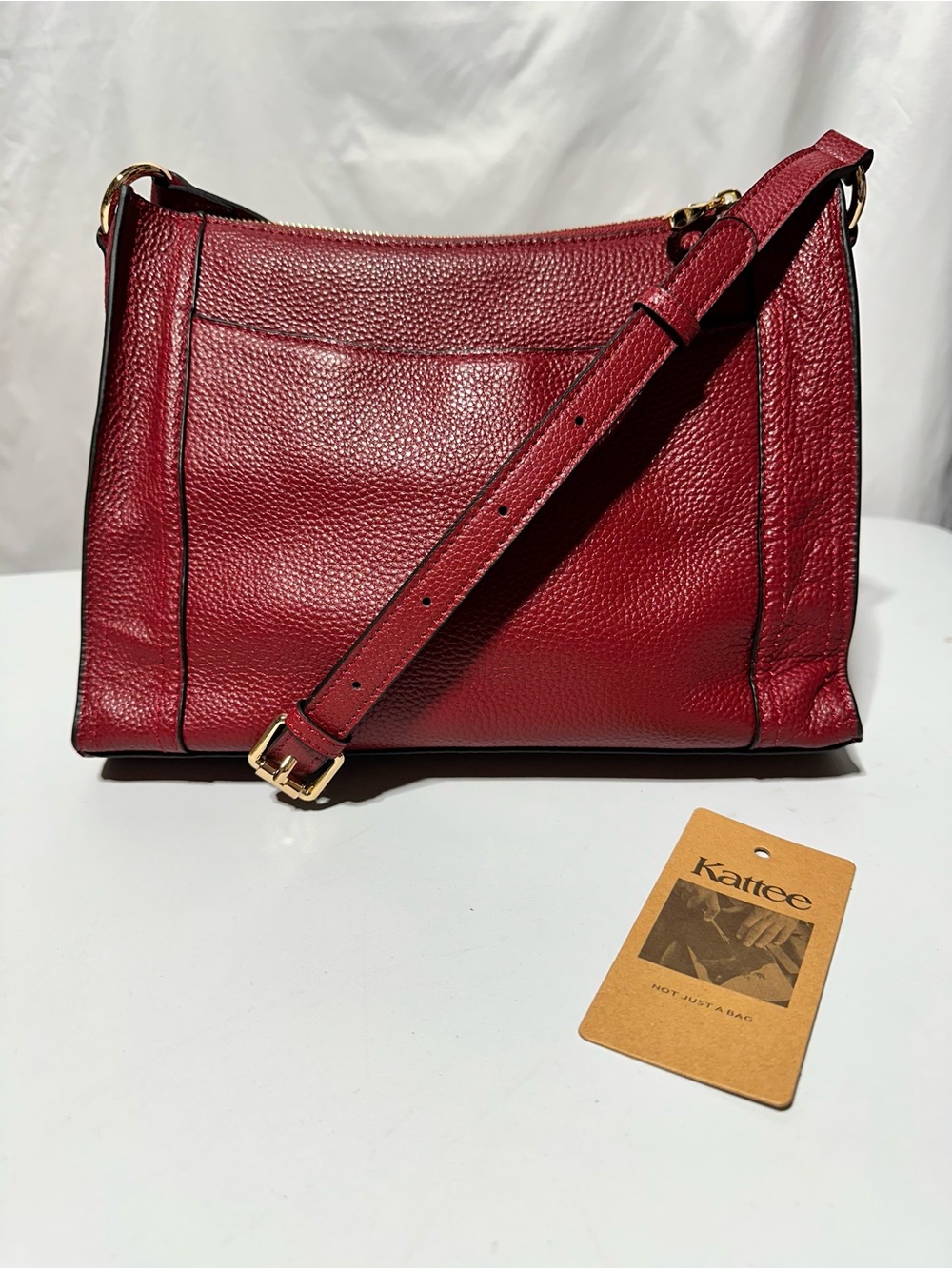KATTEE Red Pebbled Crossbody Bag Cherry Minimalist Quiet Luxury NWT